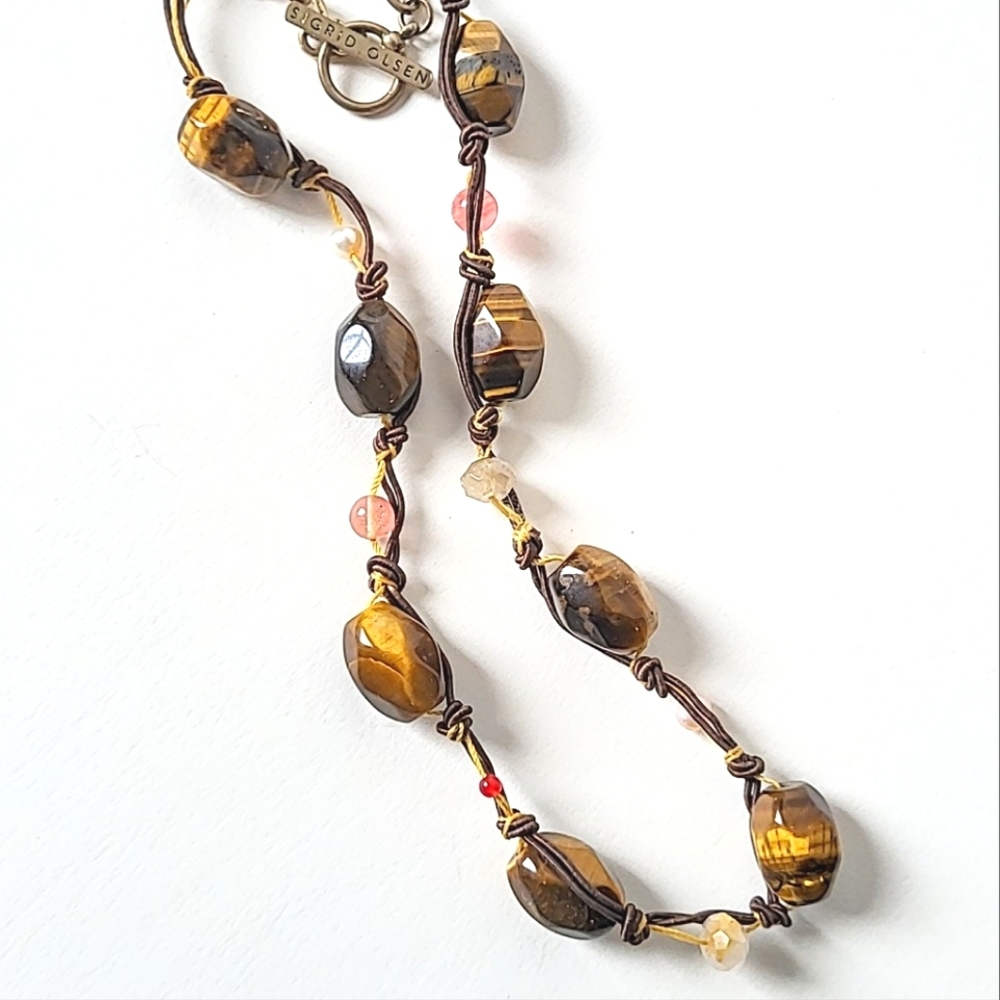 SIGRID OLSEN TIGER'S EYE & QUARTZ NECKLACE - 22" LONG